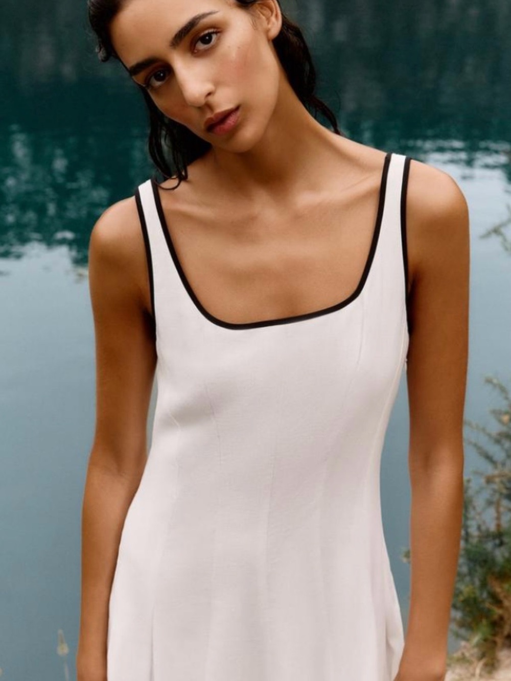 Zara White Dress with Black Trim - Picture 5 of 6